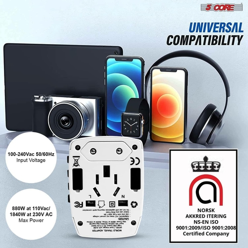 5 core adapters charger universal adapter multi outlet port 4 usb phone power all in one multi cable multiple phone charge 2 1 amp wall plug white 5 core uta w 37128000176365