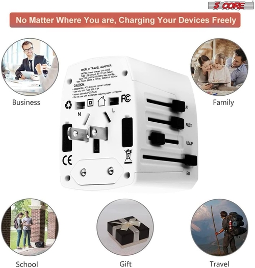 5 core adapters charger universal adapter multi outlet port 4 usb phone power all in one multi cable multiple phone charge 2 1 amp wall plug white 5 core uta w 37128000241901