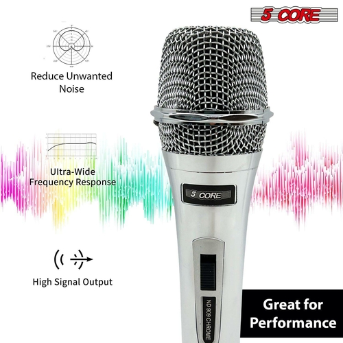 5 core microphones 5 core microphone pro microfono dynamic mic xlr audio cardiod vocal karaoke nd 909 chrome 37473517633773