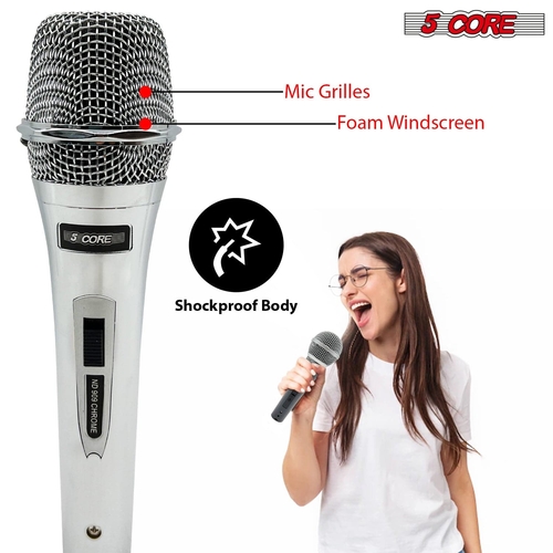 5 core microphones 5 core microphone pro microfono dynamic mic xlr audio cardiod vocal karaoke nd 909 chrome 37473518026989