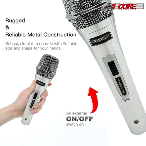 5 core microphones 5 core microphone pro microfono dynamic mic xlr audio cardiod vocal karaoke nd 909 chrome 37473518649581