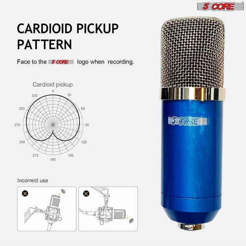 5 core microphones premium pro audio condenser recording microphone podcast gaming pc studio mic 5 core rm 5 blu 37462035464429