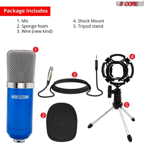 5 core microphones premium pro audio condenser recording microphone podcast gaming pc studio mic 5 core rm 5 blu 37462035857645
