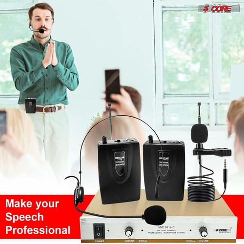 5 core microphones wireless systems 5 core vhf dual channel digital pro wireless microphone system with receiver wm 301 hc gld 37528929075437