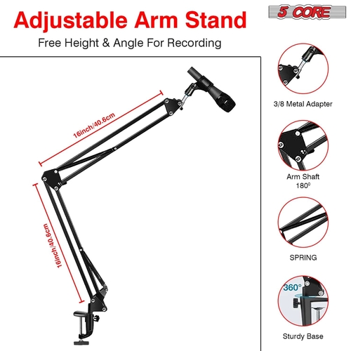5 core musical instruments gear pro audio equipment stands mounts holders 5core microphone stand 16 inch microphone suspension arm set 16 37451333009645