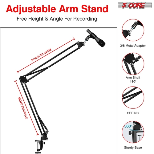 5 core musical instruments gear pro audio equipment stands mounts holders 5core microphone stand 21 inch microphone suspension arm set 21 37451409850605