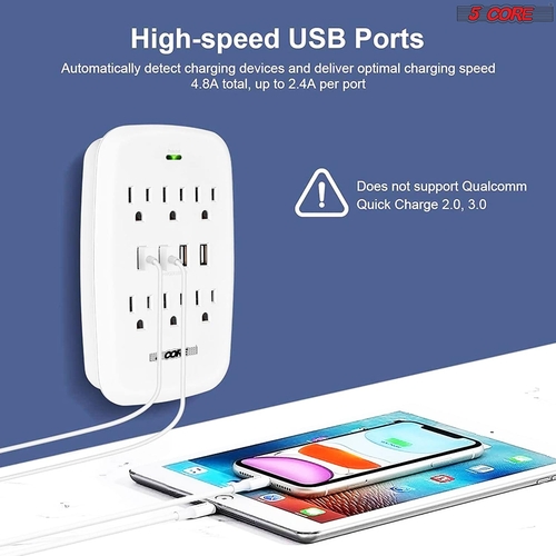 5 core power adapters chargers 6 outlet wall plug extender with 4 usb ports multi outlet adapter surge protector 5core wms 6s 4usb 37529441796333