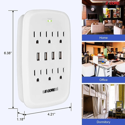 5 core power adapters chargers 6 outlet wall plug extender with 4 usb ports multi outlet adapter surge protector 5core wms 6s 4usb 37529441894637