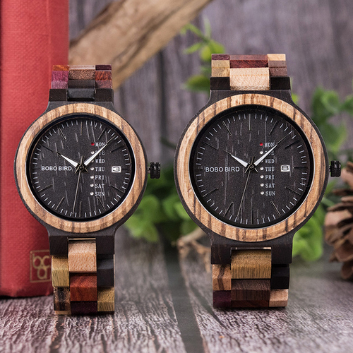 BOBO BIRD P14 Antique Mens Wood Watches Date and Week Display Business Watch with Unique