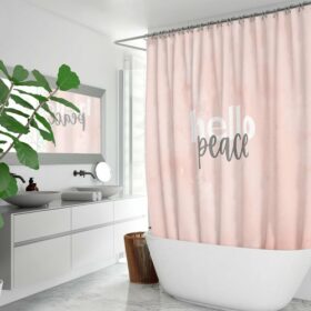peach marble hello peace graphic style quick drying fabric shower curtain home 198