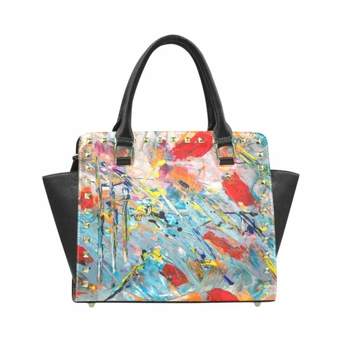 handbags colorful paint splatter rivet style top handle bag one size bags 744